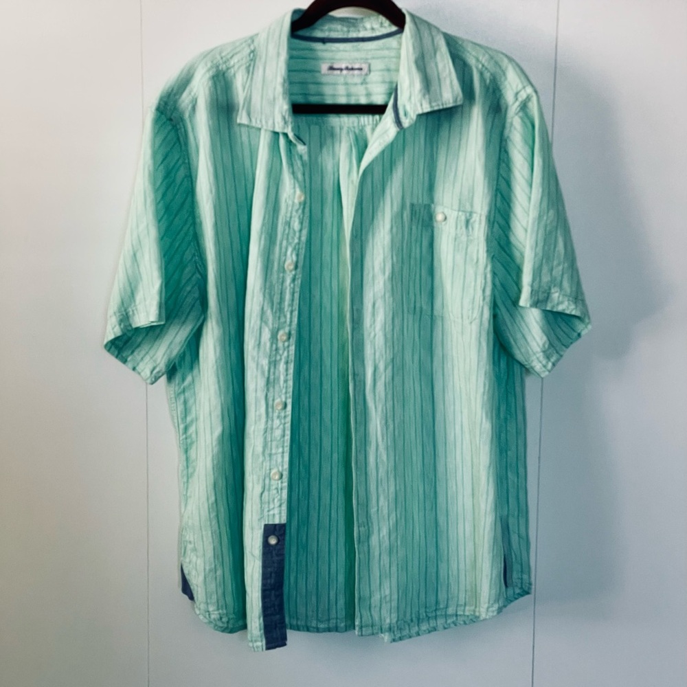 Tommy Bahama Light Green Striped Casual Shirt Sz L